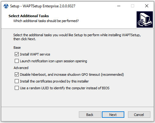 Choosing the WAPT Agent installer options