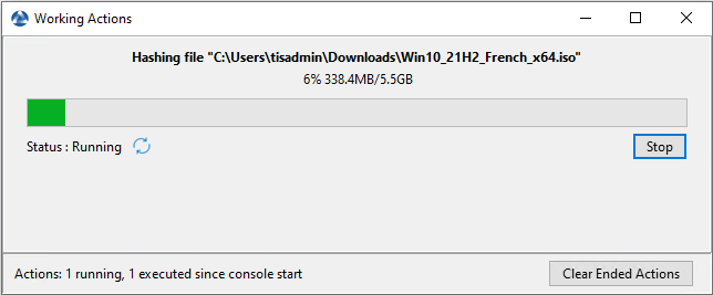 Dialog box informing of the signing progression of the ISO file in the WADS Console