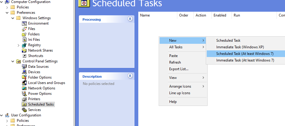 Create the scheduled task for the WAPT Deployment utility Properties window in RSAT