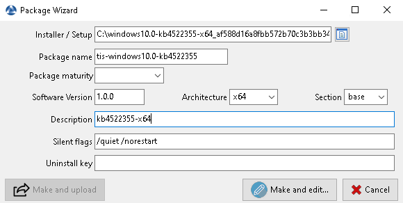 Informations required for creating the package