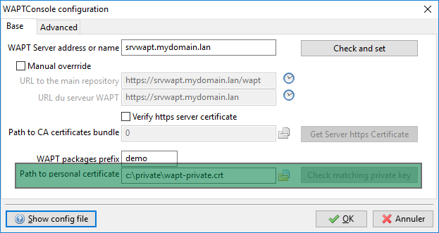 Select the private key certificate