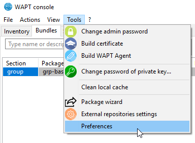 Configuration options for the WAPT console