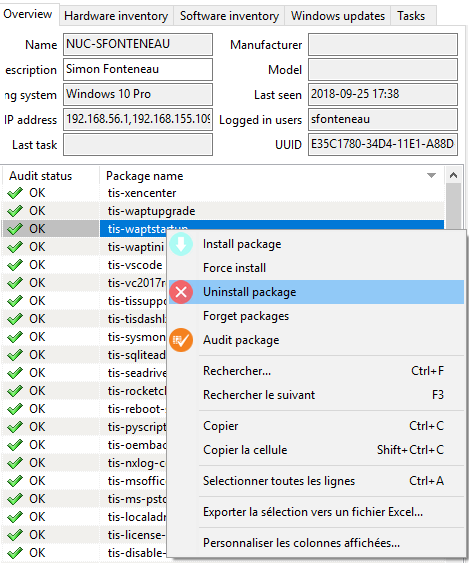 Possible actions for WAPT packages