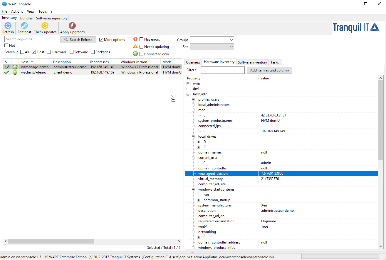 Adding a criteria to the main grid of the WAPT console