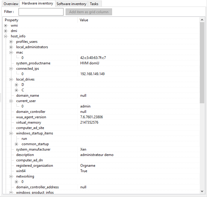 Host hardware inventory