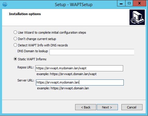 Choose the WAPT repository and server