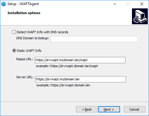 Choose the WAPT repository and server