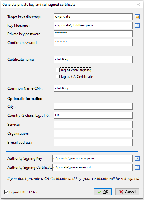 Génération d'un certificat sans l'attribut *Pour Signature de code*