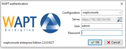 La fenêtre d'authentification de la console WAPT