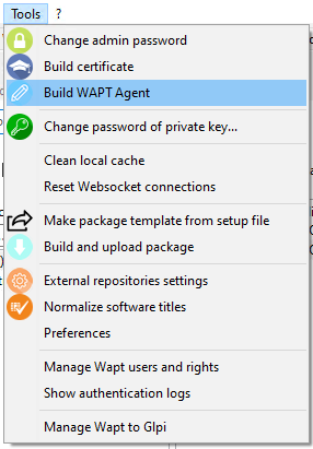 Option du menu pour construire l'agent WAPT