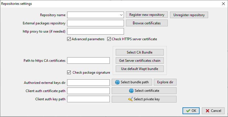 Fenêtre pour configurer un dépôt d'où les paquets peuvent être importés