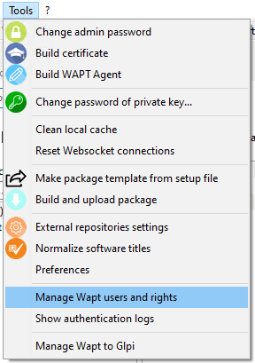 Gérer les utilisateurs et les droits WAPT dans l'onglet Outils