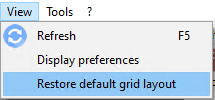 Option du menu pour restaurer l'affichage de la grille par défaut de la console WAPT