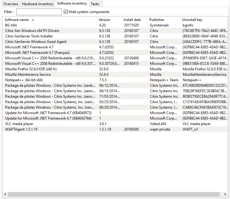 L'inventaire logiciel est contenu dans la base de registre Windows de l'hôte