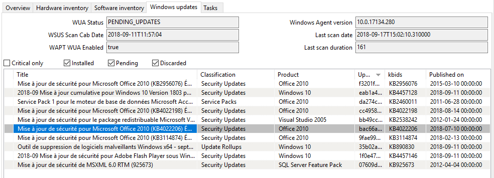 Inventaire des Windows Updates