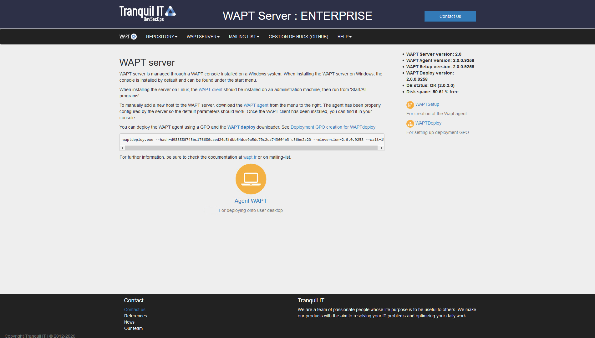 L'interface web du serveur WAPT