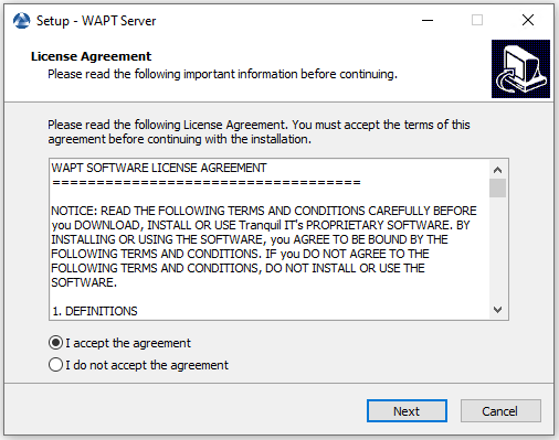 Accepter les conditions de la licence WAPT