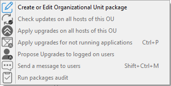 Menu options applicable to unit WAPT packages