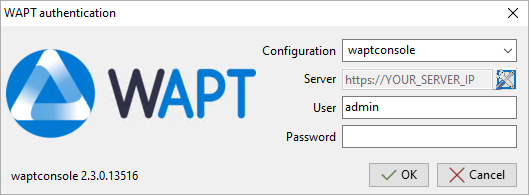 La fenêtre d'authentification de la console WAPT