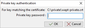Entrer le mot de passe pour déchiffrer la clé privée dans la console WAPT