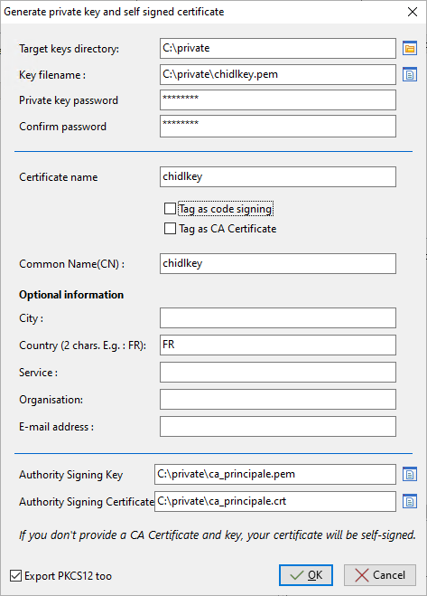 Génération d'un certificat sans l'attribut *Pour Signature de code*