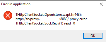 Fenêtre montrant une erreur de dépassement de délai du proxy dans la console WAPT