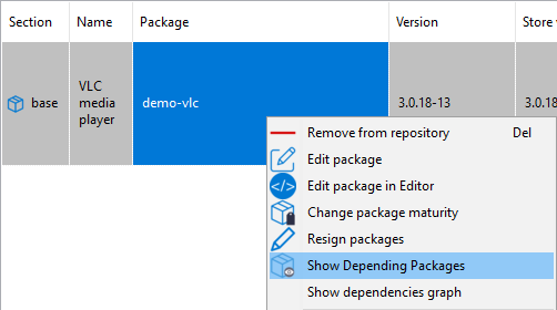 Cliquer avec le bouton droit de la souris sur le paquet sélectionné pour voir si d'autres logiciels en dépendent