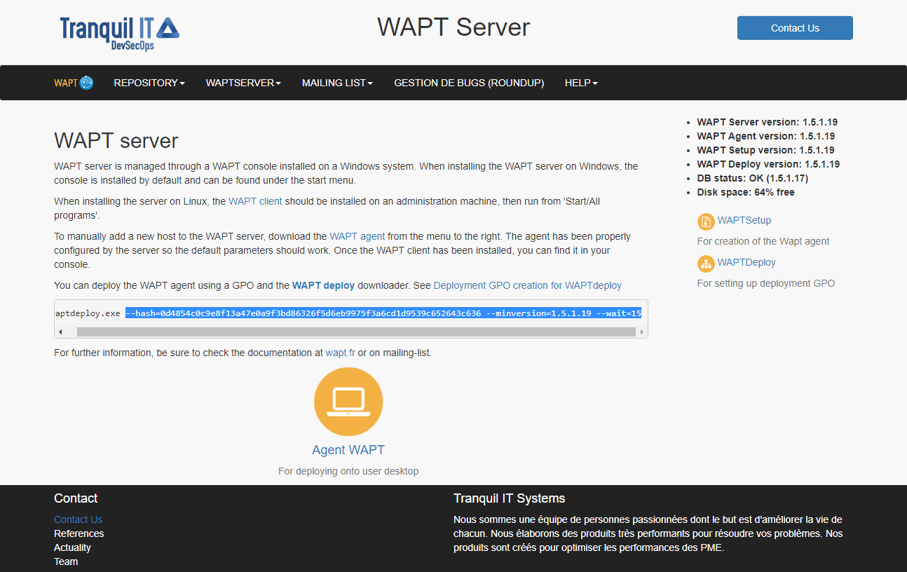 Console web du serveur WAPT