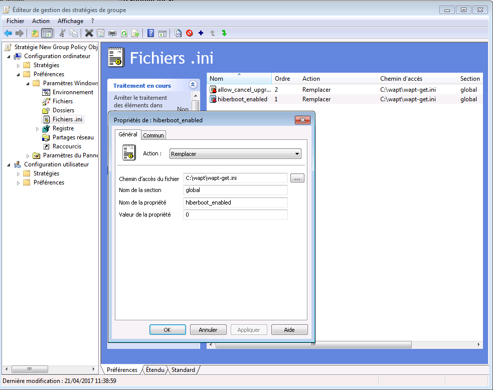 Utilisation d'un fichier GPO ini pour configurer le délai d'exécution du script