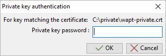 Entrer le mot de passe pour déchiffrer la clé privée dans la Console WAPT