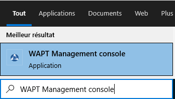 Lancement de la Console WAPT à partir du menu de démarrage de Windows