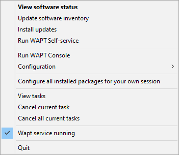 L'utilitaire WAPT System Tray dans la barre d'état système de Windows
