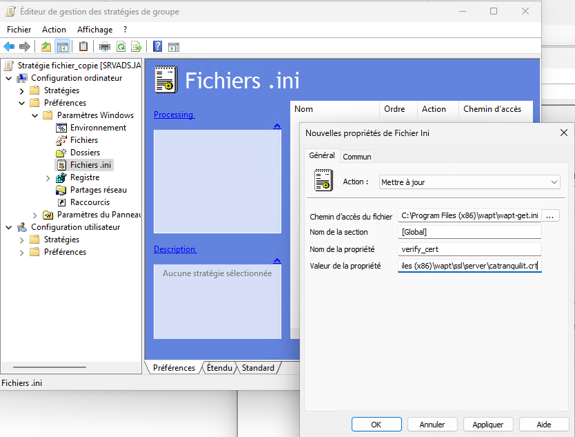 GPO pour le fichier ini