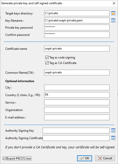 Création d'un certificat auto-signé pour la version WAPT Enterprise