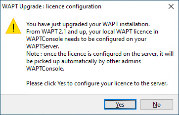 Message d'erreur de la licence WAPT lors de la mise à niveau de WAPT vers 2.1