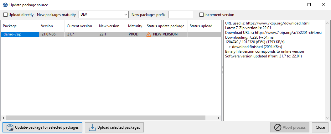 Fenêtres de la Console WAPT affichant des versions plus récentes de paquets WAPT