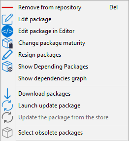 Options de menu pour les dépôts