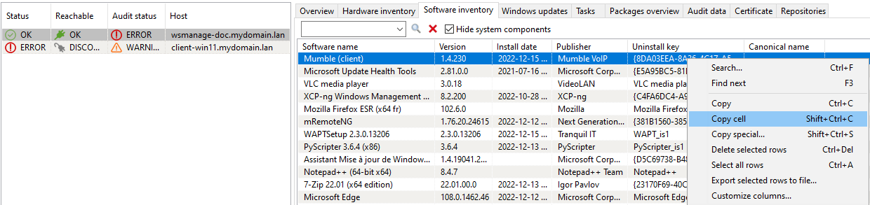 Récupérer une clé de désinstallation depuis la Console WAPT