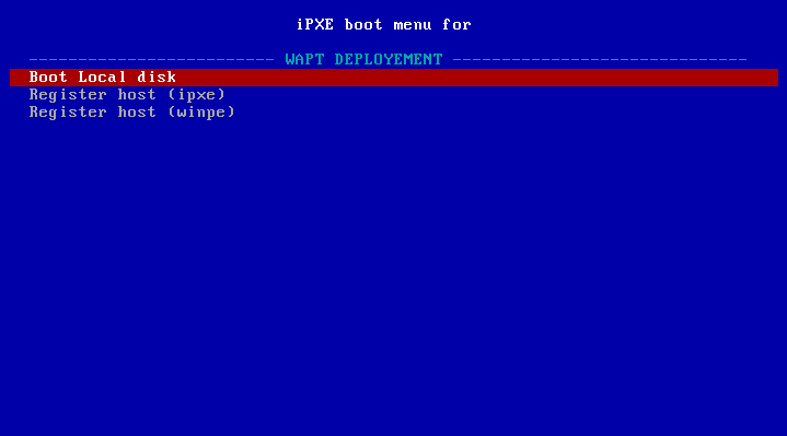 fenêtre du menu de démarrage iPXE