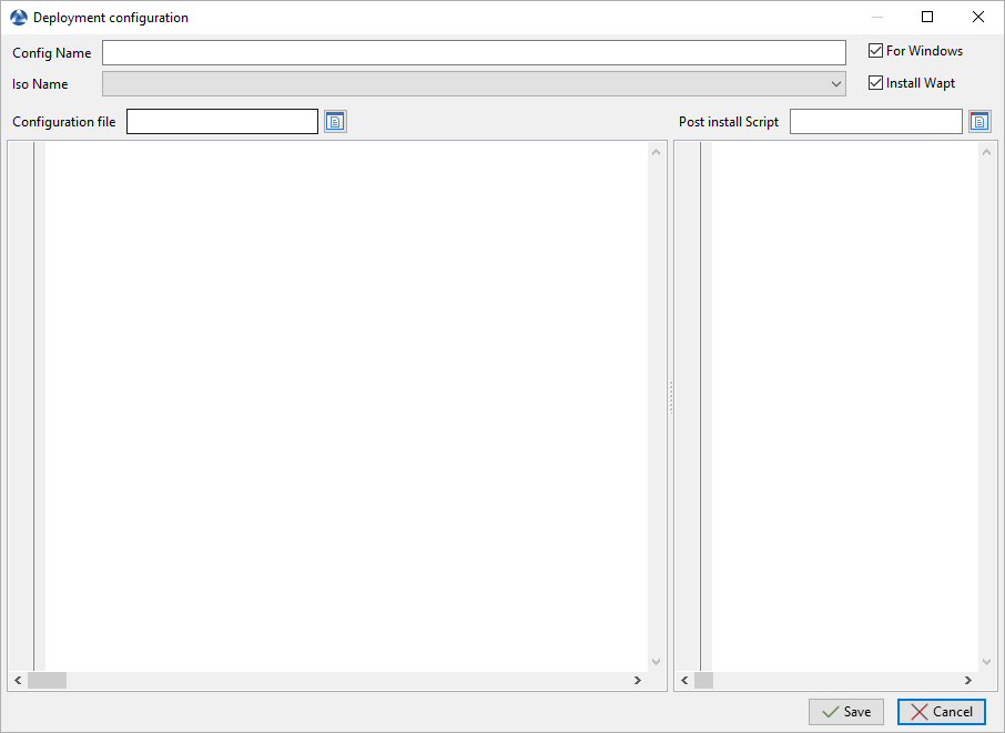 Fenêtre de création du fichier de configuration de réponse dans la Console WADS