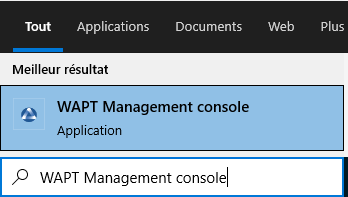 Lancement de la console WAPT à partir du menu de démarrage de Windows
